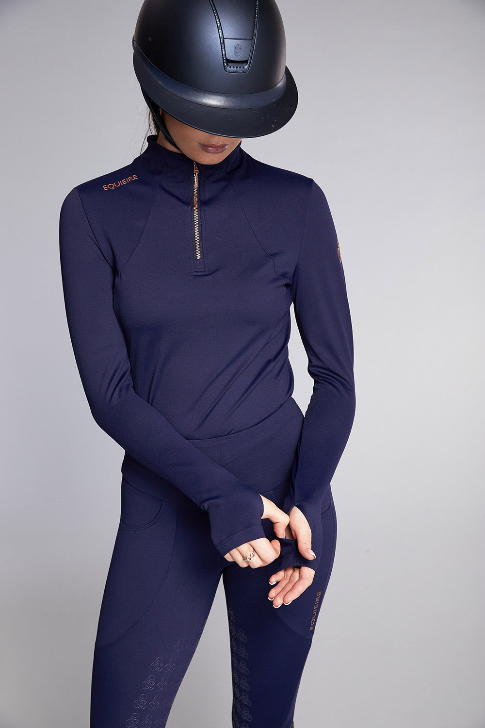 Emily Long Sleeve Training Top | Navy with Rose Gold