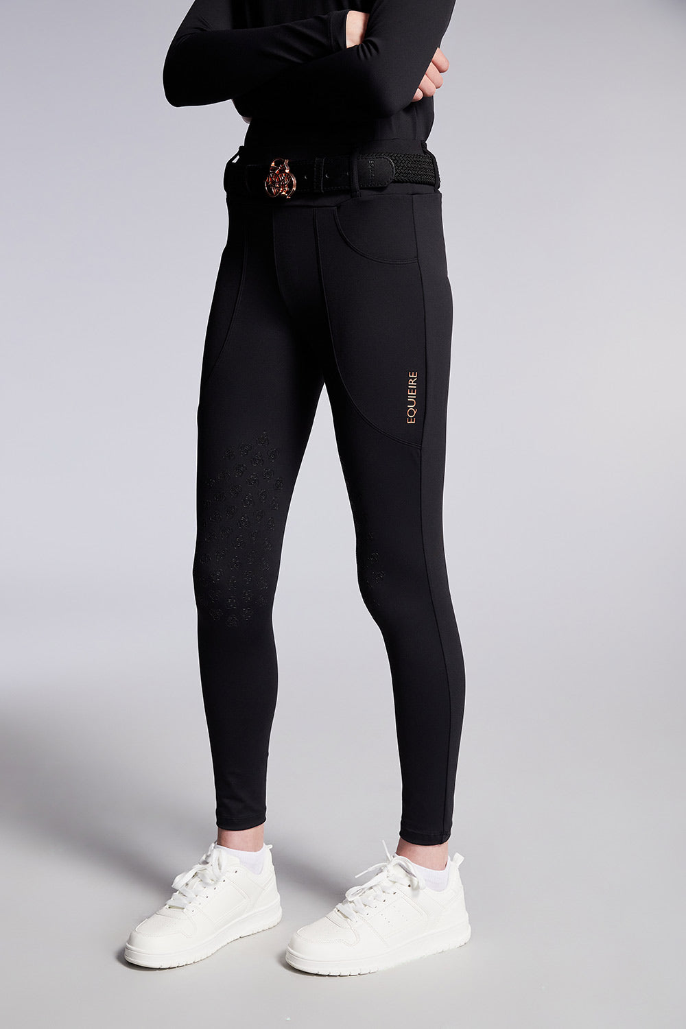 Ava Kids Riding Leggings Black with Rose Gold