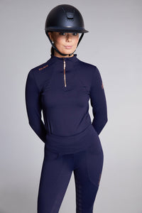 Emily Long Sleeve Training Top – Navy with Rose Gold